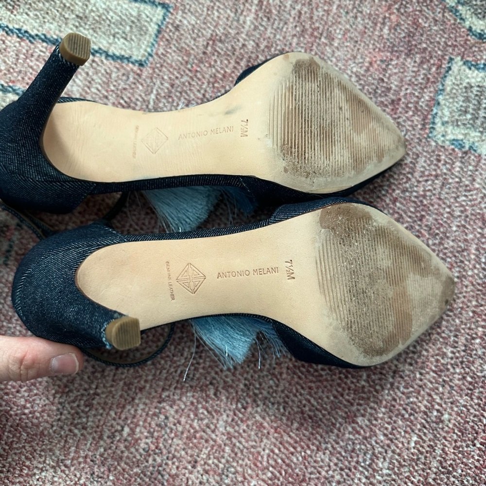 ANTONIO MELANI Navy Denim Pointed-Toe Heels with Blue Ombre Tassels - Picture 6 of 6